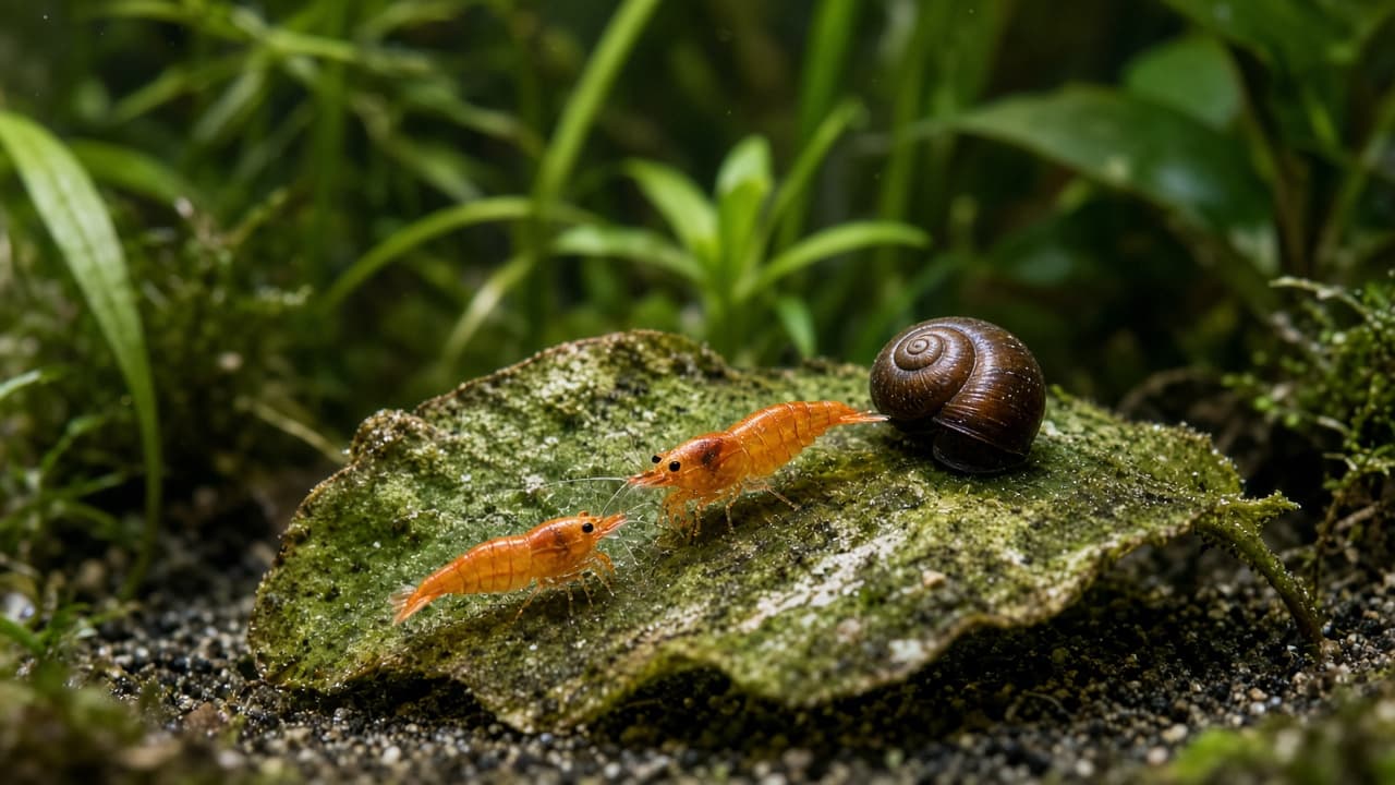Algae and snails in shrimp tanks